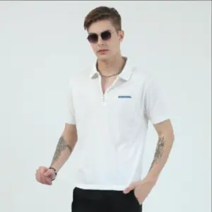 Caslay Sustainable Polo Neck T-Shirt - White Melange