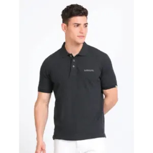 Caslay Sustainable Polo Neck T-Shirt - Charcoal Melange