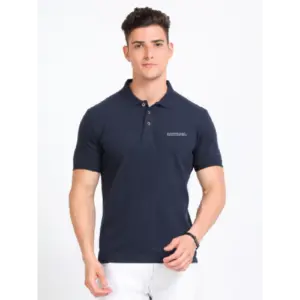 Caslay Sustainable Polo Neck T-Shirt - Navy Blue